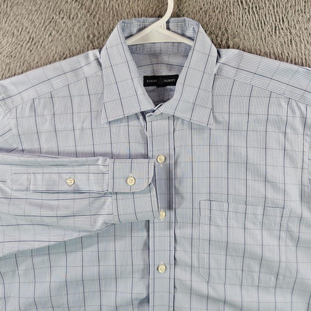 Robert Talbott Mens 15.5 33 Dress Shirt Blue White Check Plaid Long‎ Sleeve